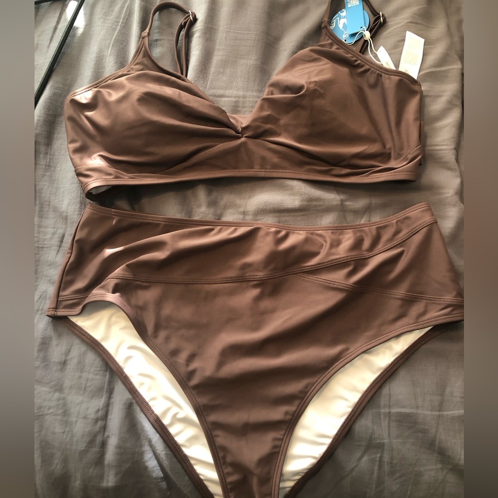 NWT Cupshe Womens Brown Two Piece High Waist Bikini - Size XL